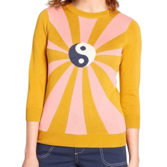 ModCloth Gold Yin Yang Burst Cotton Pullover Sweater - Picture 2 of 11